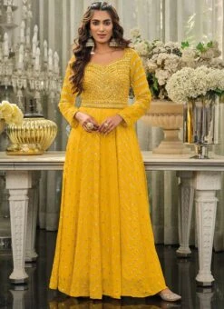 Yellow Georgette Sequins Embroidery Anarkali Suit Party Wear 8 Yellow Georgette Sequins Embroidery Anarkali Suit Party Wear -ZariGrace Shop yellow georgette sequins embroidery anarkali suit slscc33801449 u