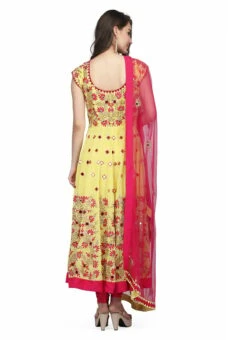 Yellow Georgette Thread Mirror Work Anarkali Suit Party Wear -ZariGrace Shop yellow georgette thread mirror work anarkali suit slkifh9966000435 b