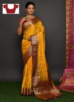 Yellow Kanjeevaram Silk Hand Work Saree Festive Wear 8 Yellow Kanjeevaram Silk Hand Work Saree Festive Wear -ZariGrace Shop yellow kanjeevaram silk hand work saree sadsf4691 u