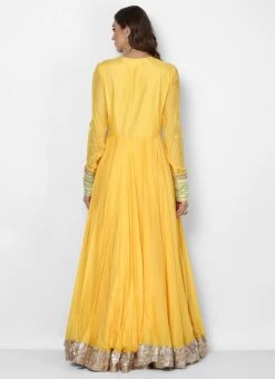Yellow Muslin Cotton Embroidered Anarkali Suit Party Wear -ZariGrace Shop yellow muslin cotton embroidered anarkali suit sldvc104 b