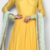 Yellow Muslin Cotton Embroidered Anarkali Suit Party Wear -ZariGrace Shop yellow muslin cotton embroidered anarkali suit sldvc104 l