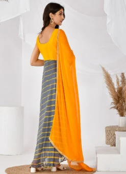 Yellow N Grey Chiffon Leheriya Anarkali Top With Dupatta After Six Wear -ZariGrace Shop yellow n grey chiffon leheriya anarkali top with dupatta sljrfrp4015 b