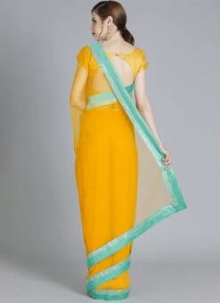Yellow N Turquoise Contrast Half N Half Saree Festive Wear -ZariGrace Shop yellow n turquoise contrast half n half saree SABS01910284 b