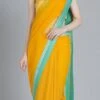 Yellow N Turquoise Contrast Half N Half Saree Festive Wear