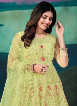 Yellow Net Embroidered Anarkali Suit Party Wear -ZariGrace Shop yellow net embroidered anarkali suit slsacw2493 b