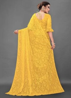 Yellow Net Lace Saree Party Wear 9 Yellow Net Lace Saree Party Wear -ZariGrace Shop yellow net silk lace saree sasye102y b