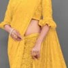Yellow Net Lace Saree Party Wear -ZariGrace Shop yellow net silk lace saree sasye102y l