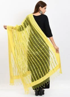 Yellow Organza Cotton Mirror Embroidery Dupatta Work Wear -ZariGrace Shop yellow organza cotton mirror embroidery dupatta dpdmimfd130 b