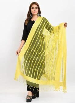 Yellow Organza Cotton Mirror Embroidery Dupatta Work Wear -ZariGrace Shop yellow organza cotton mirror embroidery dupatta dpdmimfd130 u
