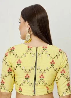 Yellow Organza Embroidered Blouse Festive Wear -ZariGrace Shop yellow organza embroidered blouse BLBS02307614 b