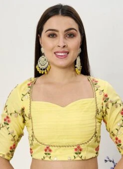 Yellow Organza Embroidered Blouse Festive Wear -ZariGrace Shop yellow organza embroidered blouse BLBS02307614 u