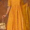 Yellow Pure Cotton Bandhej Printed Anarkali Suit Party Wear