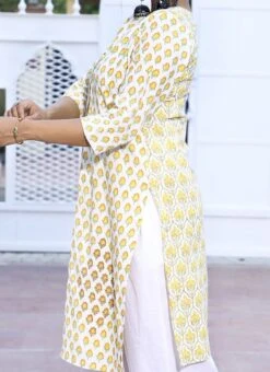 Yellow Pure Cotton Hand Block Printed Kurta Semi Palazzo Set After Six Wear