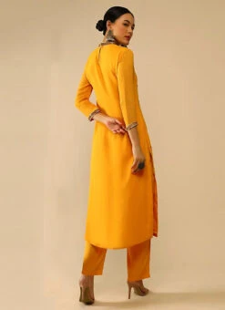 Yellow Pure Georgette Embroidered Kurta Straight Pant Set Party Wear -ZariGrace Shop yellow pure georgette embroidered kurta straight pant set krsdvcsvks51 b