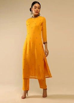 Yellow Pure Georgette Embroidered Kurta Straight Pant Set Party Wear -ZariGrace Shop yellow pure georgette embroidered kurta straight pant set krsdvcsvks51 u