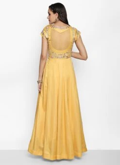 Yellow Silk Embroidered Anarkali Suit Party Wear -ZariGrace Shop yellow silk embroidered anarkali suit sldvc107 b