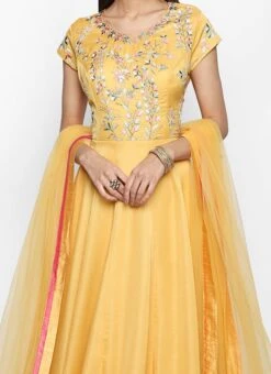 Yellow Silk Embroidered Anarkali Suit Party Wear