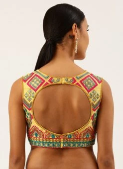 Yellow Silk Embroidery Work Blouse Party Wear -ZariGrace Shop yellow silk embroidery work blouse blspfb166y b