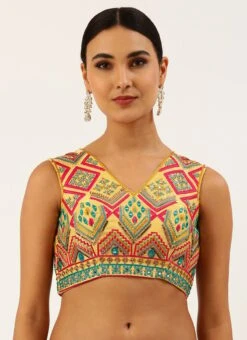 Yellow Silk Embroidery Work Blouse Party Wear -ZariGrace Shop yellow silk embroidery work blouse blspfb166y u