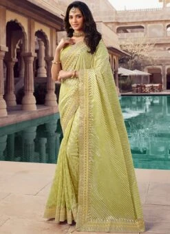 Yellow Viscose Chanderi Georgette Embroidery N Zari Work Saree Party Wear -ZariGrace Shop yellow viscose chanderi georgette embroidery n zari work saree sasklk1010 u