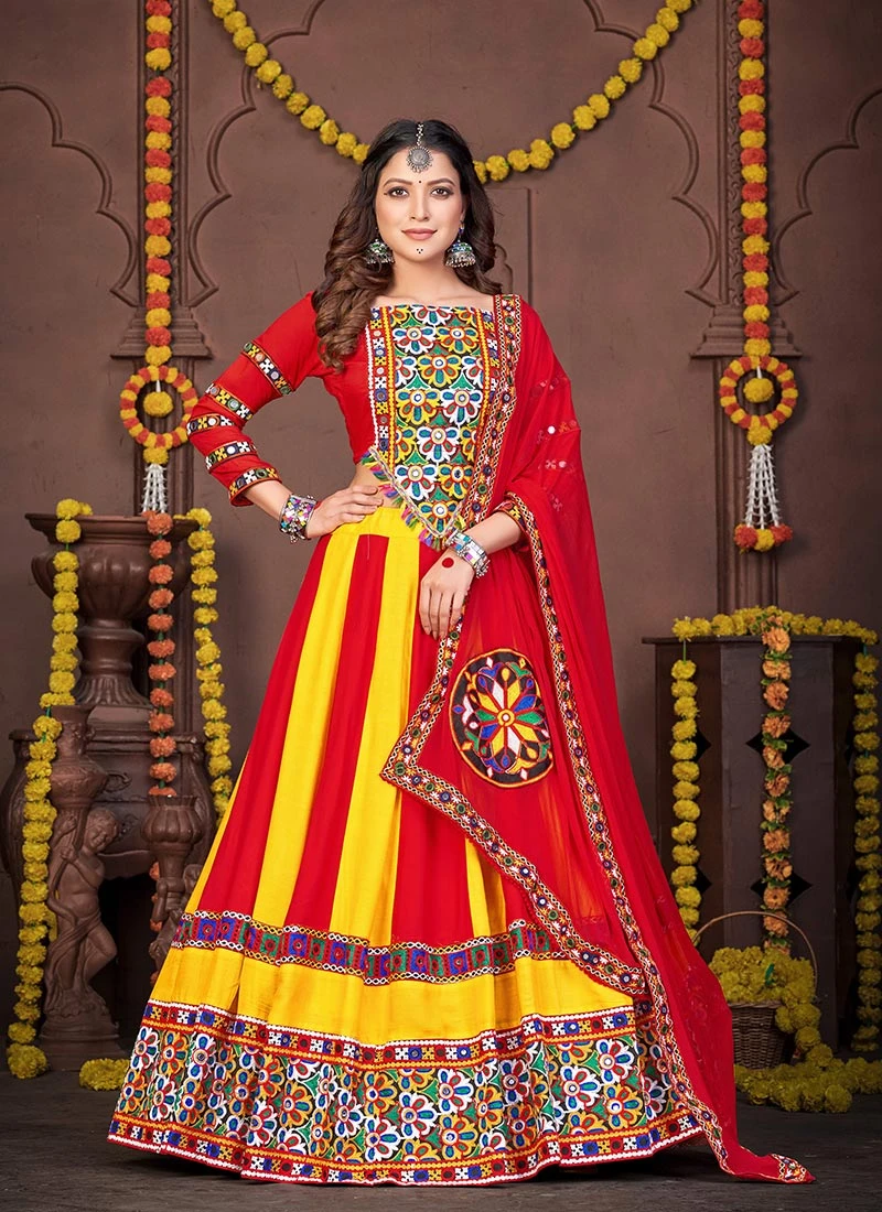 Yellow Rayon Mirror Chaniya Choli Festive Wear 5 Yellow Rayon Mirror Chaniya Choli Festive Wear - Image 3