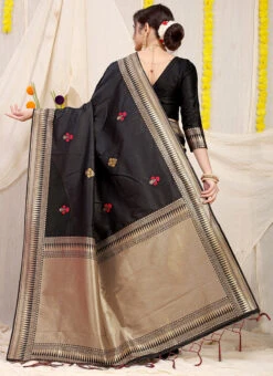 Zari Weaving Black Color Patola Silk Saree Festive Wear -ZariGrace Shop zari weaving black color patola silk saree sasom111120 b