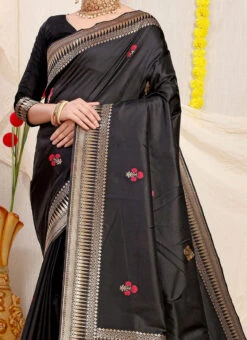 Zari Weaving Black Color Patola Silk Saree Festive Wear