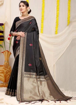 Zari Weaving Black Color Patola Silk Saree Festive Wear -ZariGrace Shop zari weaving black color patola silk saree sasom111120 u
