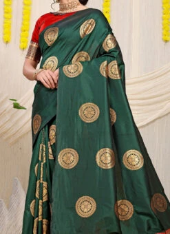 Zari Weaving Work Dark Green Color Soft Patola Silk Saree Festive Wear