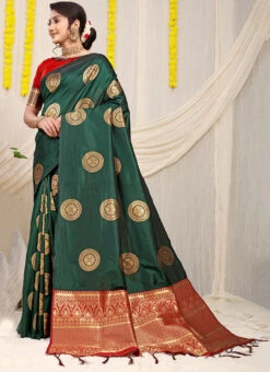 Zari Weaving Work Dark Green Color Soft Patola Silk Saree Festive Wear -ZariGrace Shop zari weaving work dark green color soft patola silk saree sasom110727 u
