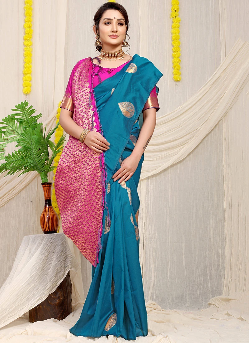 Zari Weaving Work Sky Blue Color Patola Silk Saree Party Wear 5 Zari Weaving Work Sky Blue Color Patola Silk Saree Party Wear - Image 3