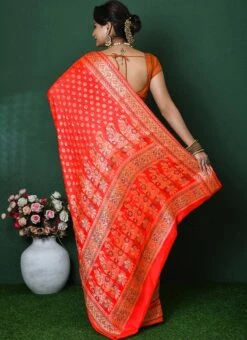 Zari Work Orange Color Pure Silk Chiffon Georgette Saree Festive Wear 9 Zari Work Orange Color Pure Silk Chiffon Georgette Saree Festive Wear -ZariGrace Shop zari work orange color pure silk chiffon georgette saree savns133g b