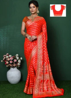 Zari Work Orange Color Pure Silk Chiffon Georgette Saree Festive Wear 8 Zari Work Orange Color Pure Silk Chiffon Georgette Saree Festive Wear -ZariGrace Shop zari work orange color pure silk chiffon georgette saree savns133g u