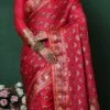 Zari Work Strawberry Red Color Pure Silk Chiffon Georgette Saree Festive Wear -ZariGrace Shop zari work strawberry red color pure silk chiffon georgette saree savns133a l